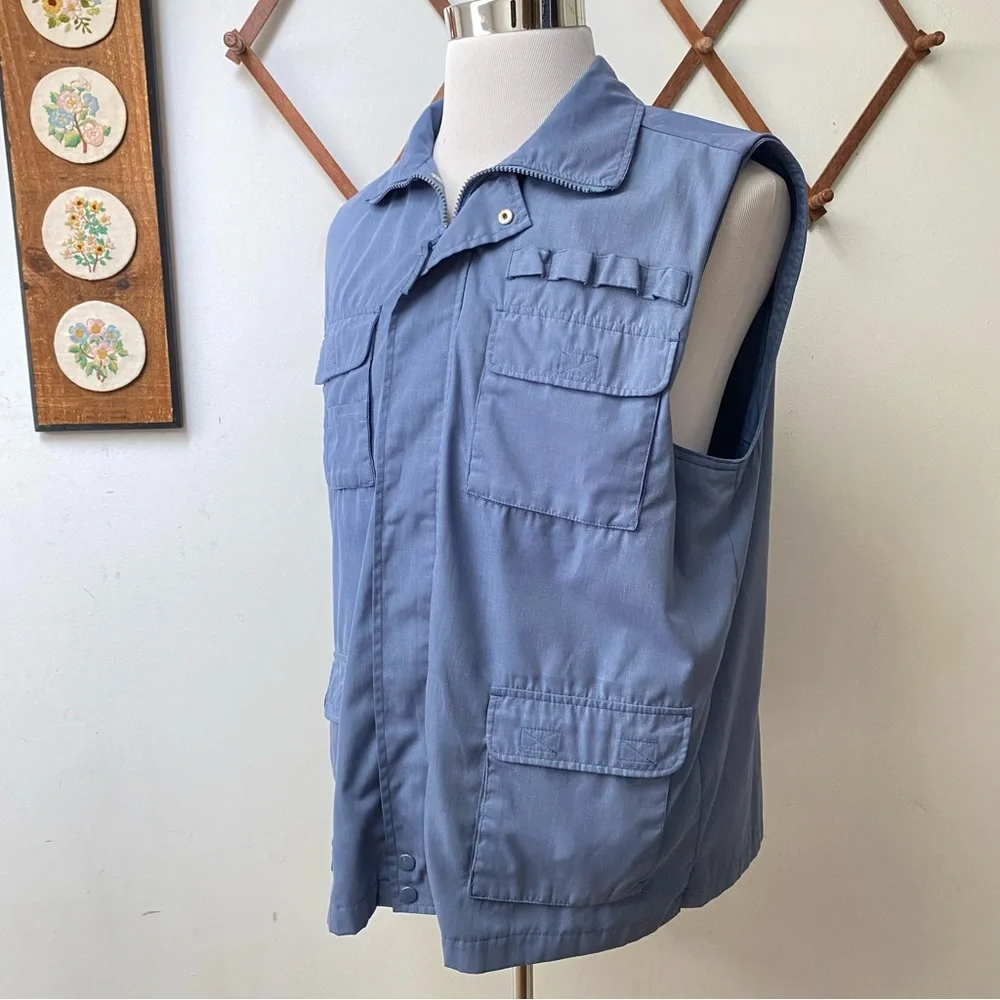 Vintage 90s Hunting Fishing Blue Utility Vest Large